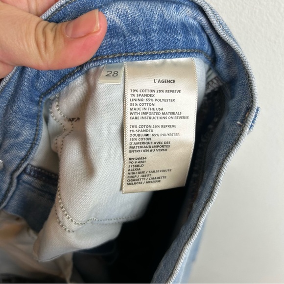 L'AGENCE Alexia High Rise Crop Cigarette Jeans in Melrose Wash size: 28 - Picture 9 of 9